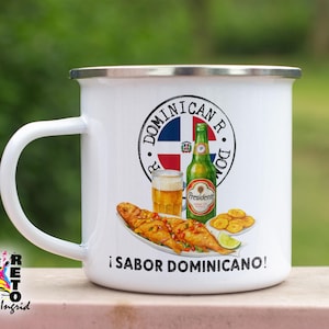 Taza de camping de República Dominicana: taza de café de viaje esmaltada de 12 oz, ¡sabor dominicano!