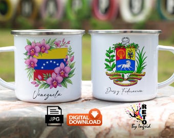 JPG Digital template Venezuelan flag for sublimating a 12oz enamel mug, instant download, Venezuelan orchids