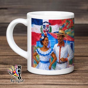 Taza de folclore dominicano: Orgullo caribeño, diseño de traje típico, Regalo para amantes del café, Taza dominicana 11 oz, Taza de cerámica