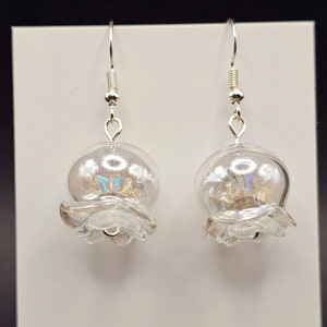 iridescent jellyfish earrings, handmade cute dangle drop earrings, glass jellyfish, iridescent stars, sea creature, aquatic, gifts for her