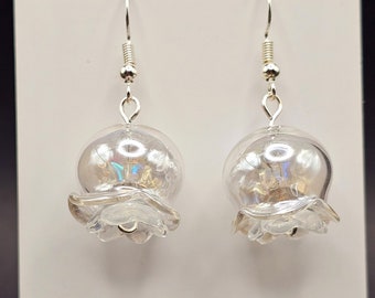 iridescent jellyfish earrings, handmade cute dangle drop earrings, glass jellyfish, iridescent stars, sea creature, aquatic, gifts for her