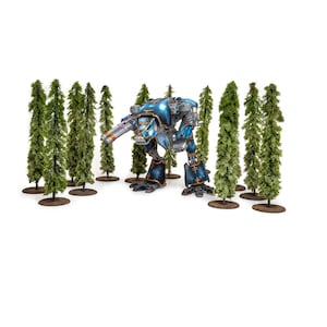 Doze pinheiros em miniatura de 12” para jogos de guerra em miniatura de mesa