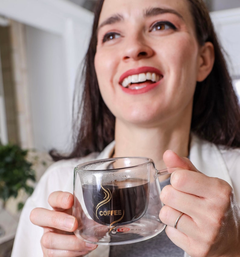 Double Wall Glass Coffee Mugs Set 6.7oz Insulated Clear Glass Etsy