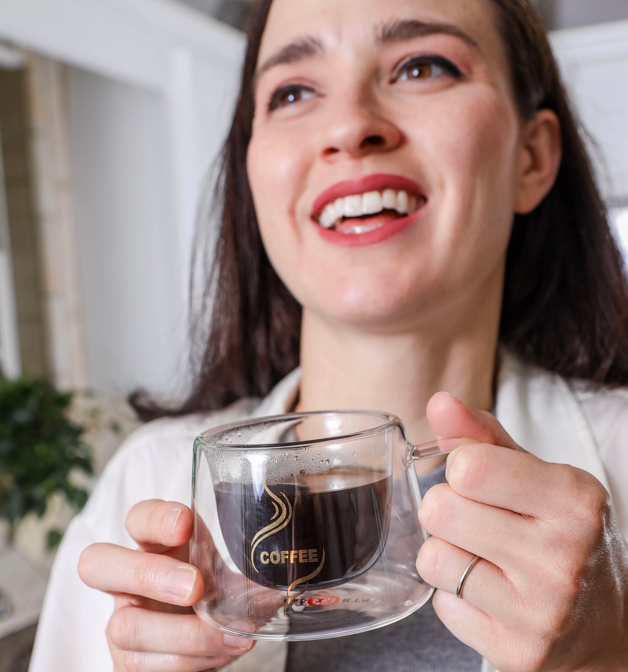 Double Wall Glass Coffee Mugs Set 6.7oz Insulated Clear Glass Etsy