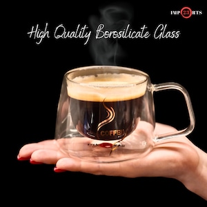Double Wall Glass Coffee Mugs Set 6.7oz Insulated Clear Glass Coffee Mugs/Cappuccino Cups/Espresso Glasses Gift Set of 2