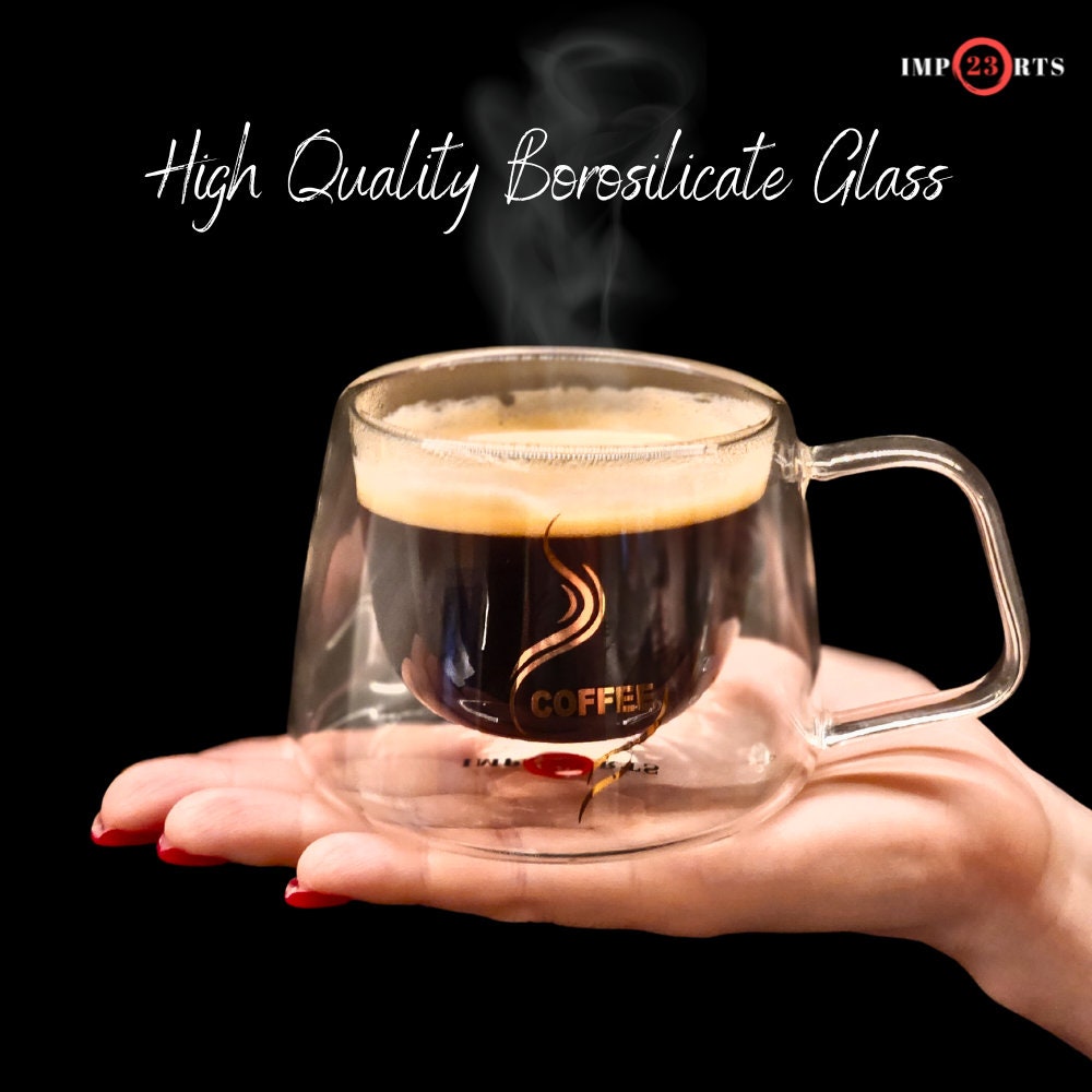 Set of 4 Cappuccino Glass Mugs,Double Wall Insulated Coffee  Mugs,Clear Glass Mugs with Handle,Glass Coffee Cups,Perfect for Latte,  Americano, Espresso,Cappuccinos,Tea, Beverage(250ml /8.45oz): Irish Coffee  Glasses