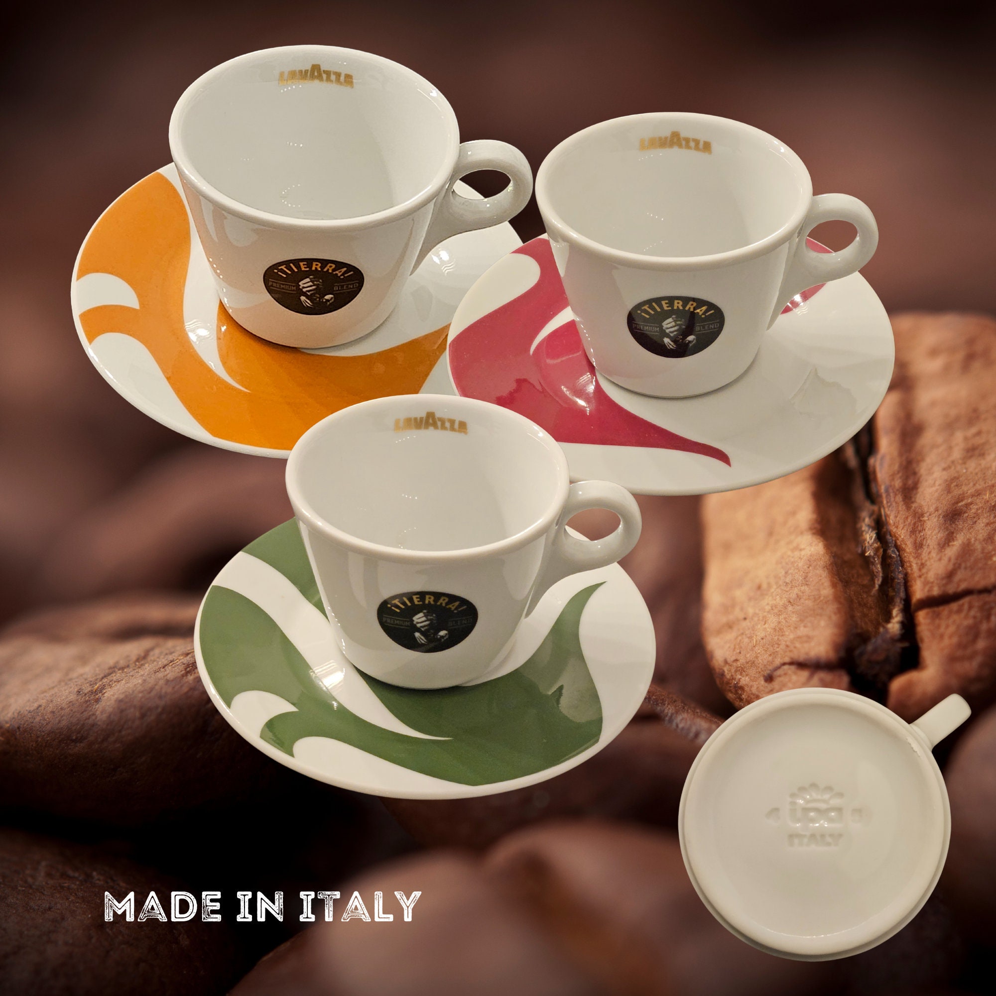 コーヒー LAVAZZA Lavazza 6oz Cappuccino Cups & Saucers ¡tierra! Collection Set of 2