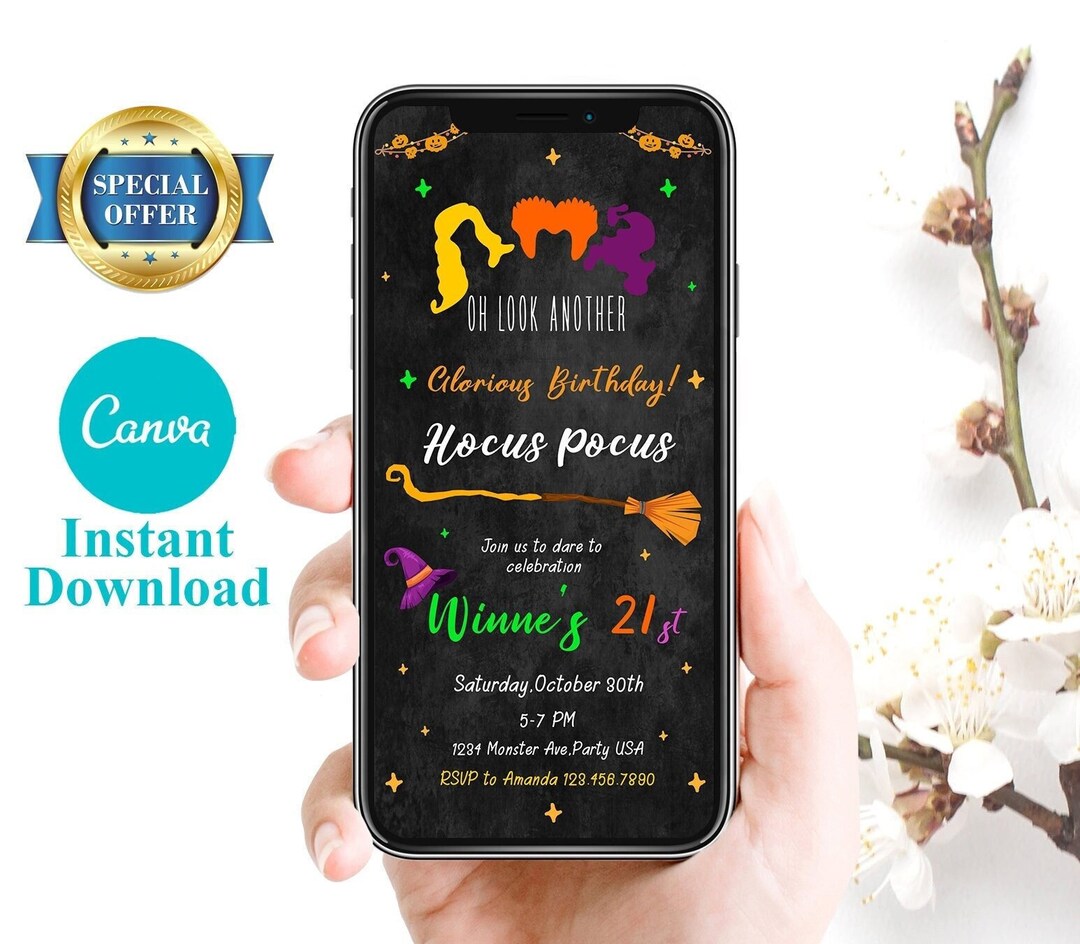 Editable Mobile Hocus Pocus Birthday Invitation Template - Etsy