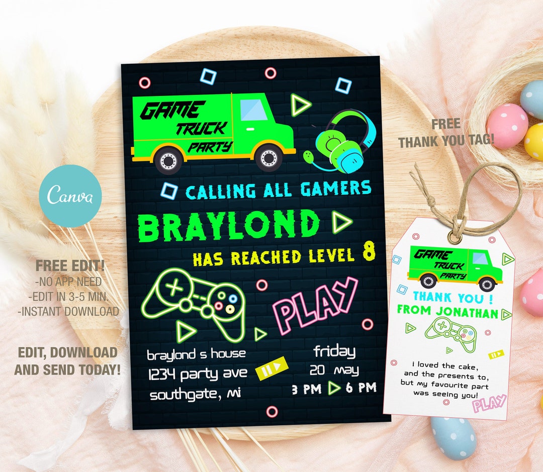 Editable Game Truck Birthday Invitation Template Printable Etsy