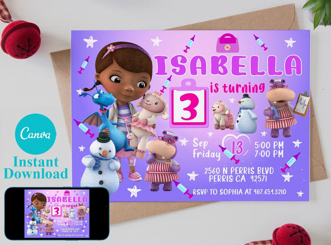 Editable Doc Mcstuffins Birthday Invitation Template, Printable