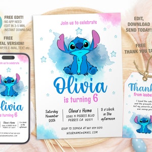 Stitch Birthday Party Invitation Template For Girl - Instant Download