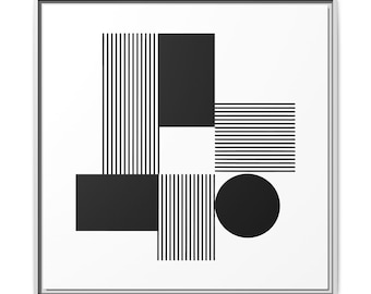 Lienzo geométrico en blanco y negro / Arte mural escandinavo estilo Bauhaus