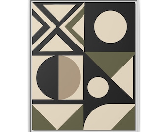 Cuadro abstracto geométrico de gran tamaño / Decoración de pared minimalista en verde oliva de 24x30