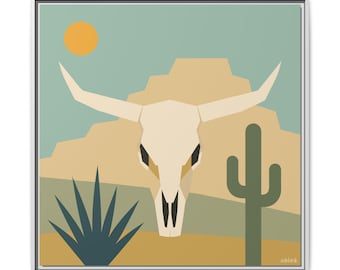 Cuadro decorativo de calavera de longhorn del suroeste, impresión en lienzo del desierto occidental, decoración de Arizona, arte de rancho y vaquero.