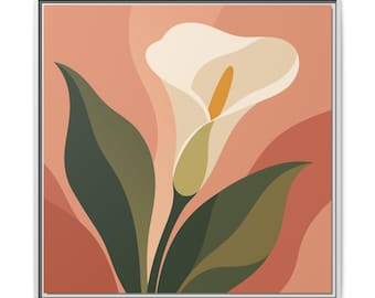 Lienzo impreso de lirios cala de mediados de siglo, arte botánico floral color melocotón.