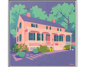 Lienzo impreso de Cherry Hill Farmhouse / Decoración histórica para el hogar en Virginia, arte moderno