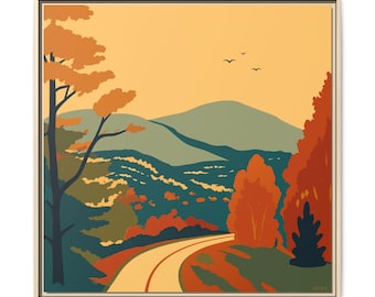 Arte mural moderno con vista panorámica de Skyline Drive / Montañas Blue Ridge / Paisaje de Virginia