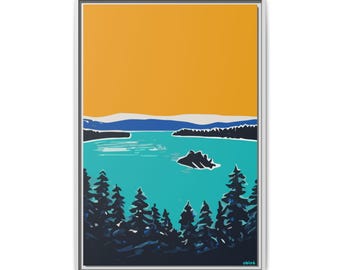 Lienzo impreso "Emerald Bay Lake Tahoe" / Obra de arte moderna de paisaje de Sierra Nevada (enmarcado de 20" x 30")