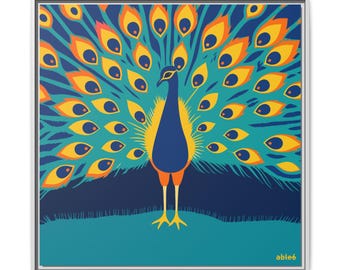 Cuadro de pavo real colorido para pared, impresión moderna de pavo real en lienzo, obra de arte de aves llamativa, decoración maximalista para el hogar