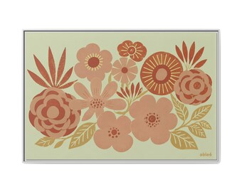 Lienzo estampado floral grande / Obra de arte botánica en tonos terracota y salvia, decoración estilo cottagecore.