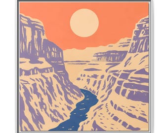 Lienzo impreso del Gran Cañón / Arte minimalista del suroeste, paisaje del río Colorado (30x30)