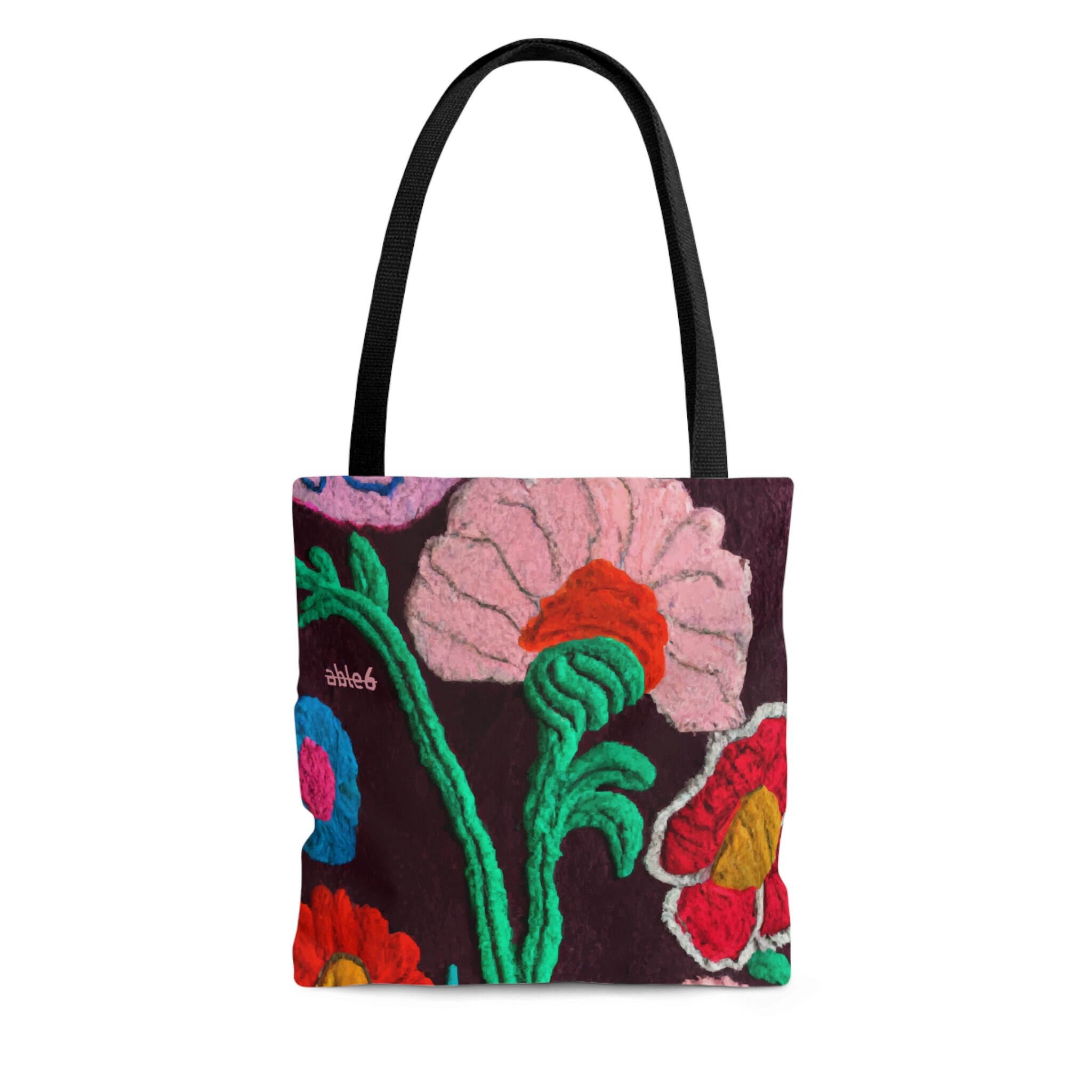 Faux Embroidered Floral Tote Bag, Gift for Fabric Arts Needlepoint