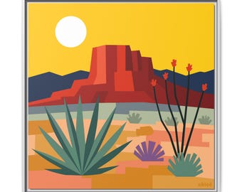 Lienzo de estilo occidental moderno / Lámina con paisaje de Red Mesa, decoración del desierto del suroeste