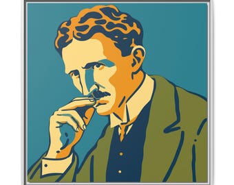Lienzo con estampado pop art de Nikola Tesla, arte moderno para pared / Lienzo enmarcado / Regalo para inventores / Decoración científica / Retrato colorido / Able6 Art Studio