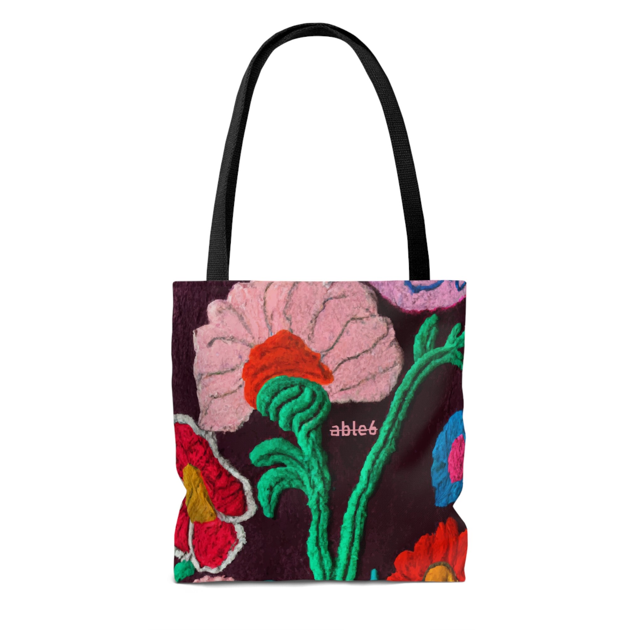 Faux Embroidered Floral Tote Bag, Gift for Fabric Arts Needlepoint