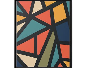 Lienzo estampado geométrico / Arte mural moderno de mediados de siglo con bloques de color