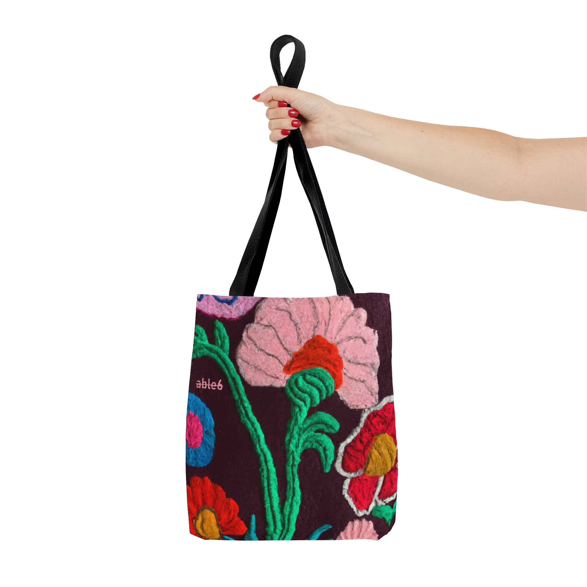 Faux Embroidered Floral Tote Bag, Gift for Fabric Arts Needlepoint