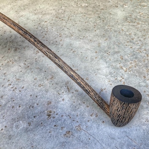 Handmade Long Stem Churchwarden Pipe: Brushed Black Cherry Wood