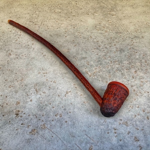 Long Stem Fantasy Wooden Wizard Tavern Tobacco Pipe Rustic One Ring Churchwarden