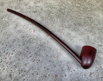 Long Stem Fantasy Wooden Wizard Tavern Tobacco Pipe Smooth Brown Mahogany