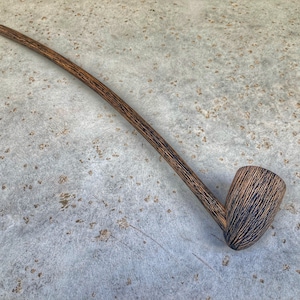 Long Stem Fantasy Wooden Wizard Tavern Tobacco Pipe Rustic Black and Natural