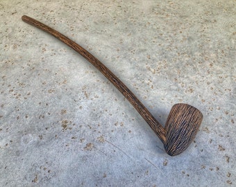 Long Stem Fantasy Wooden Wizard Tavern Tobacco Pipe Rustic Black and Natural