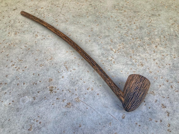 long cigarette pipe Long Stem Fantasy Wooden Wizard Tavern Tobacco Pipe Rustic Black and  Natural
