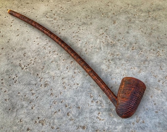 Pipa da tabacco Churchwarden fatta a mano, canna lunga nera e marrone chiaro