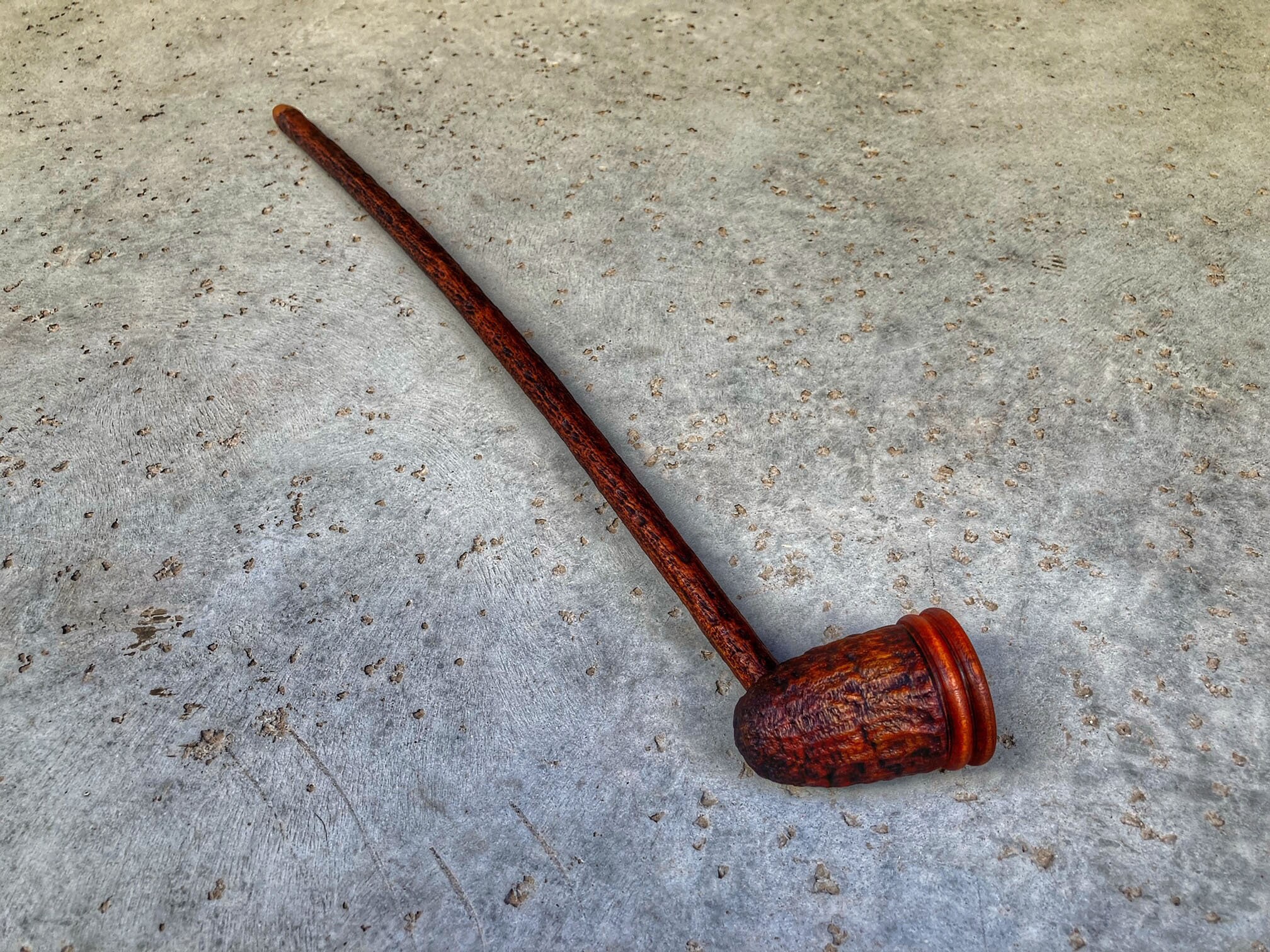 Long Ranger Pipe Fantasy Wooden Tavern Tobacco Pipe Rustic Black and Tan  With Rings