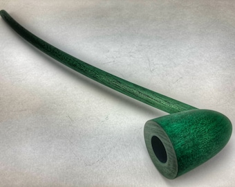 Long Stem Wizard Tobacco Pipe: Green Finish, Handmade Churchwarden