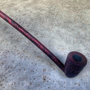 Handmade Long Stem Churchwarden Pipe: Brushed Black Oxblood Finish