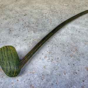 Long Stem Wooden Wizard Pipe: Rustic Green Tobacco Churchwarden