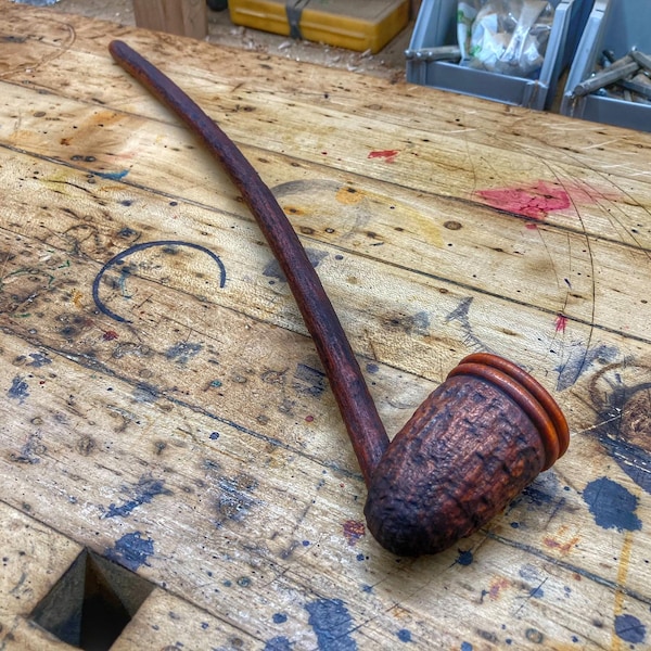 Handmade Cherry Wood Churchwarden Pipe, Long Stem Tobacco Pipe