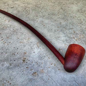 Long Stem Fantasy Wooden Wizard Tavern Tobacco Pipe Smooth Red Mahogany