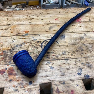 Handmade Long Stem Churchwarden Pipe: Rustic Black and Blue Finish