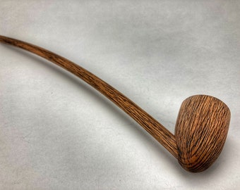 Handmade 16" Long Stem Churchwarden Pipe, Rustic Wood