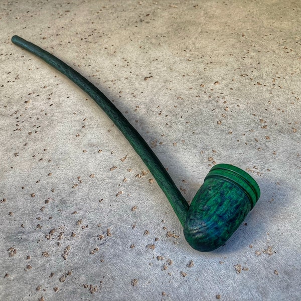 Long Stem Wizard Churchwarden Tobacco Smoking Pipe Black and Green with Rings