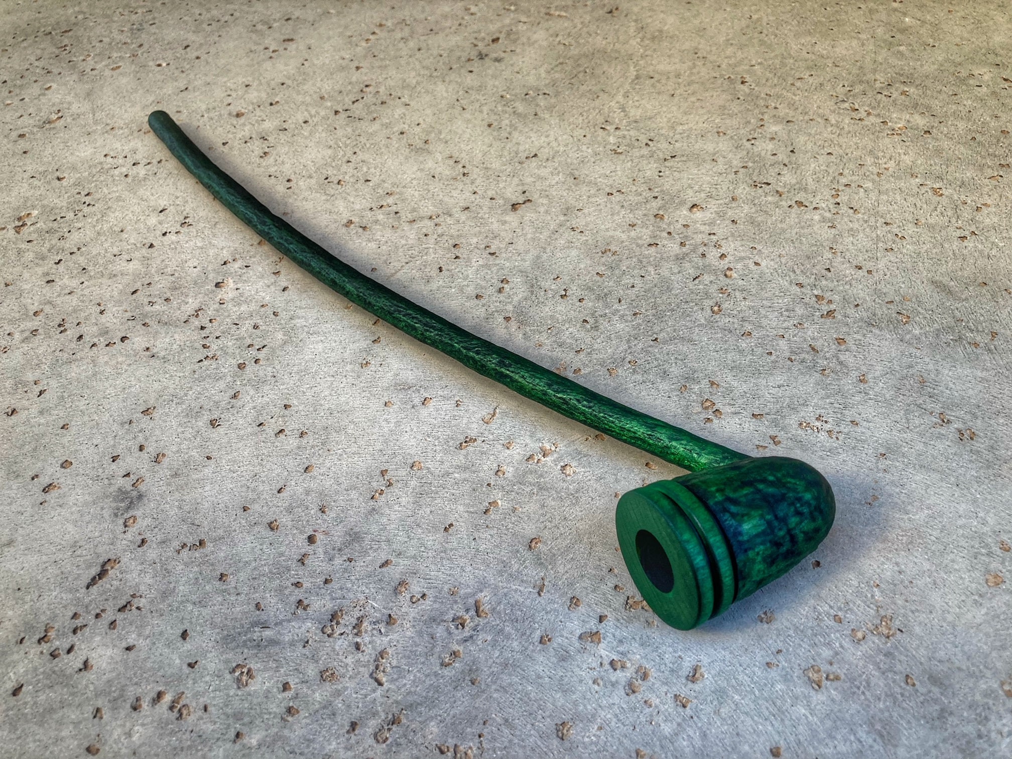 Long Stem Wizard Churchwarden Tobacco Smoking Pipe Black and Green With  Rings