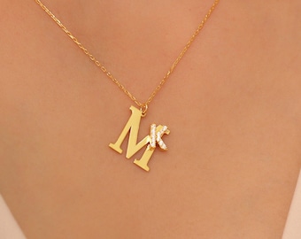 Two Initials Necklace, Double Letters Pendant, Double initial Necklace, Custom Two Letter Necklace, Couple necklace, Custom Initial Necklace