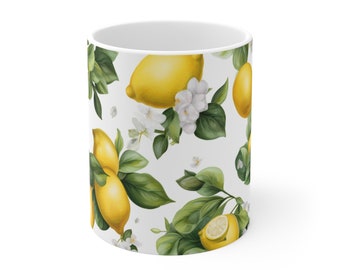 Lemonページ Lemon Coffee Mug | 11oz | Yellow Lemons | Citrus Design